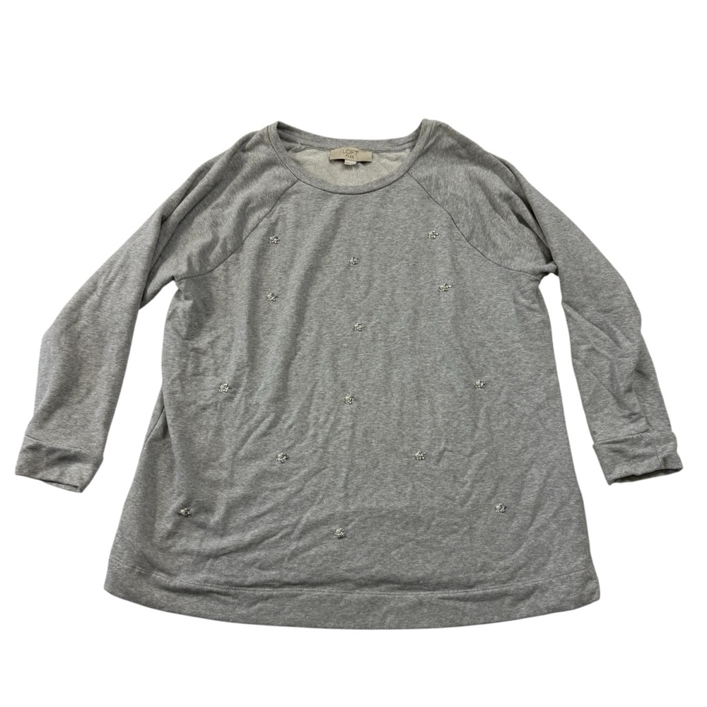 LOFT Plus Gray Embellished Studded Crewneck Sweatshirt Tunic Size 16/18
